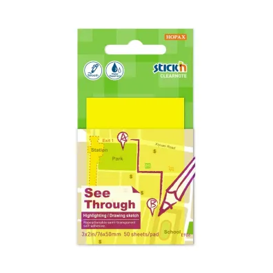 Stickn Notes samoprzylepny przezroczysty ��ty 51x76mm 50 kartek