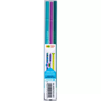 Happy Color, Wk�ady do d�ugopisu wymazywalnego, Standard A turkusowy, fioletowy, oliwkowy 0.5 mm