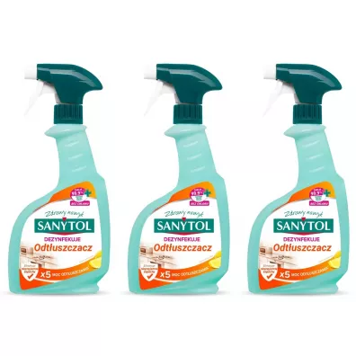 Sanytol Spray do kuchni o zapachu cytrus�w czy�ci odt�uszcza i dezynfekuje Zestaw 3 x 500 ml