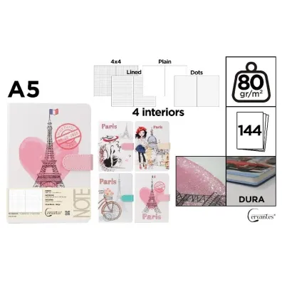 Cervantes Notatnik A5/144K magnes Paris MIX