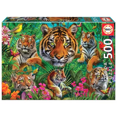 Puzzle 500 el. Tygrysy w d�ungli Educa