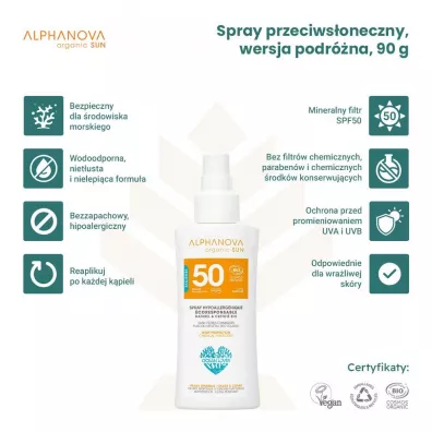 Alphanova Sun Spray z filtrem SPF 50, wersja podrna 90 g