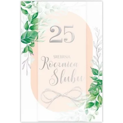Karnet 25 Rocznica �lubu, zielone li�cie B6 LUX - Dl Kk