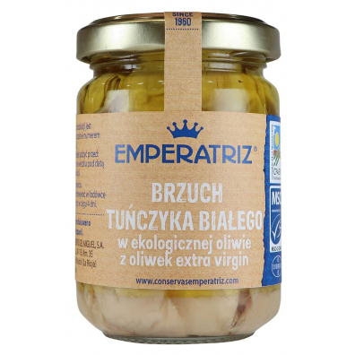 Emperatriz Tuńczyk biały MSC filety brzuszne (ventresca) w oliwie z oliwek extra virgin 145 g Bio