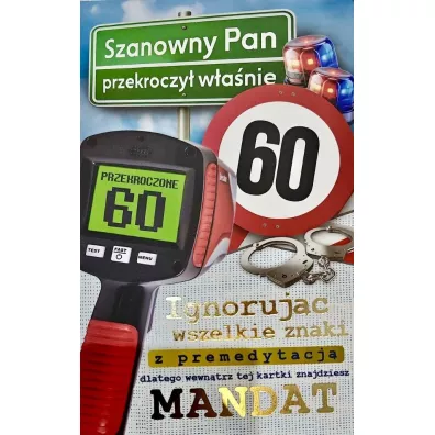 Karnet z mandatem 60 urodziny mskie