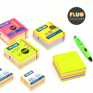 Milan Karteczki samoprzylepne Fluo Mix kostka 76 x 76 mm 400 szt.