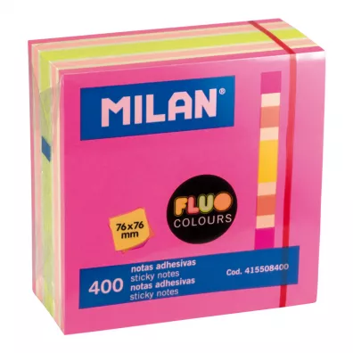 Milan Karteczki samoprzylepne Fluo Mix kostka 76 x 76 mm 400 szt.