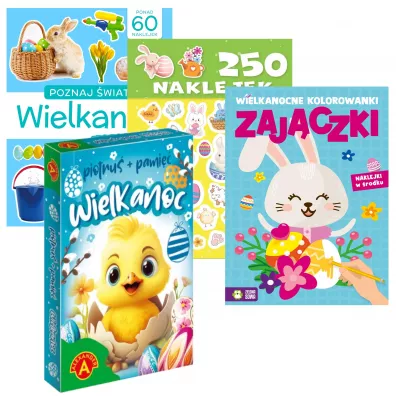 Pakiet: Karty Piotru� + Pami��. Wielkanoc, Wielkanocne kolorowanki. Zaj�czki, 250 naklejek. Wielkanoc z pomys�em, Poznaj �wiat. Zabawa z naklejkami. Wielkanoc