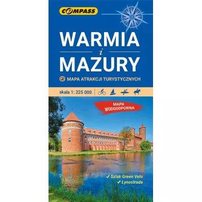 Mapa wodoodporna atrakcji turystycznych Warmia i Mazury 1:225 000