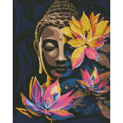 Ideyka Diamentowa mozaika - Budda z lotosami 40x50cm