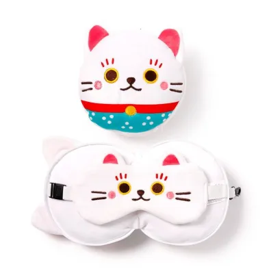 Puckator Pluszowa poduszka podr�na z opask� na oczy "Relaxeazzz" - Lucky Cat