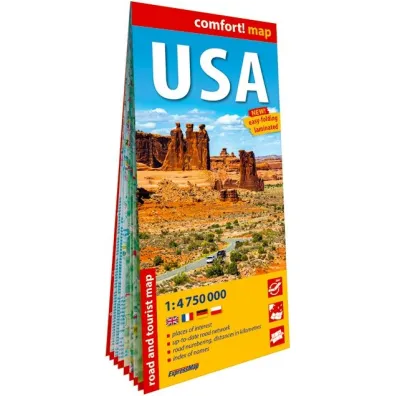 Usa laminowana mapa samochodowo-turystyczna 1:4 750 000