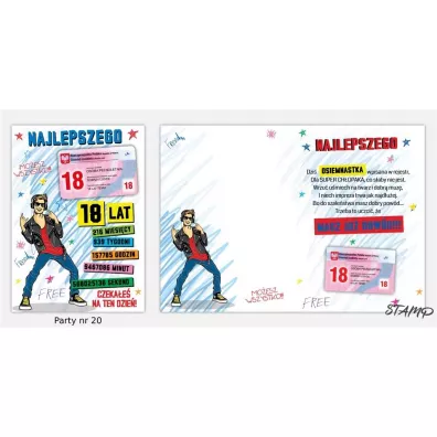 Stamp Karnet Party naklejany B6+koperta Urodziny 18 wz20