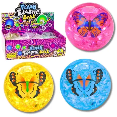Pi�ka kauczukowa z konfetti i �wiat�em Motyl MIX LeanToys