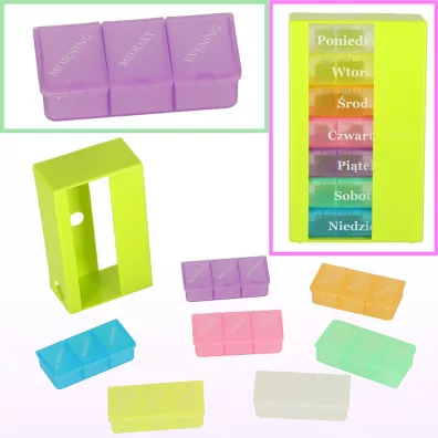 Pude�ko organizer na leki na tabletki kasetka 7 dni 3 pory dnia 4 j�zyki