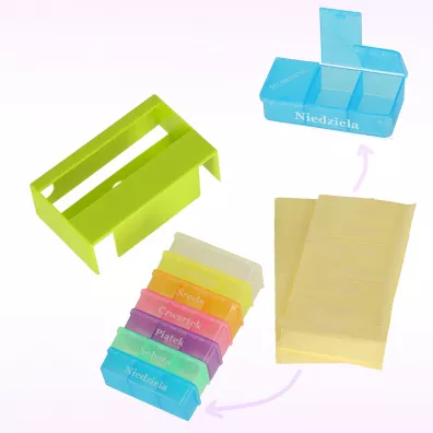 Pude�ko organizer na leki na tabletki kasetka 7 dni 3 pory dnia 4 j�zyki