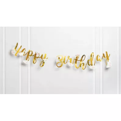 GoParty Baner Happy Birthday z kwiatami z�oty