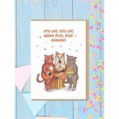 Nadwyraz.com Karnet Urodziny - Koty sto lat