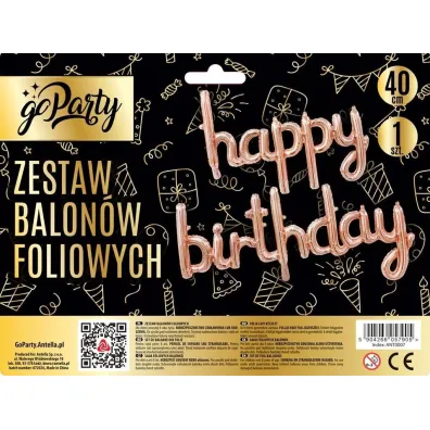 GoParty Zestaw balon�w foliowych Happy Birthday rose gold