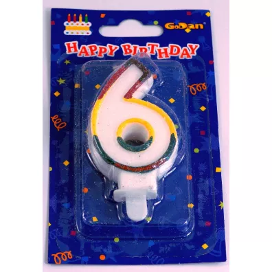 Godan �wieczka cyferka 6 z brokatem