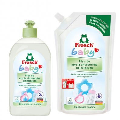 Frosch Baby Płyn do mycia akcesoriów dziecięcych + zapas w worku Zestaw 500 ml + 1000 ml