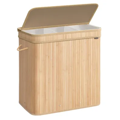Songmics Bambusowy kosz na pranie z pokryw 150 l