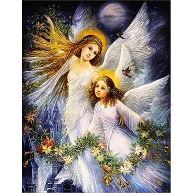 Norimpex Diamentowa mozaika - �wi�te anio�y z girland� kwiatow� 30x40cm