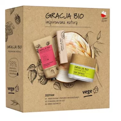 Gracja Bio zestaw dla kobiet wyg�adzaj�cy krem do r�k i paznokci Malina + pomadka do ust 2w1 owoc noni + krem od�ywczy do twarzy na dzie� i na noc 50 ml + 5 g + 50 ml