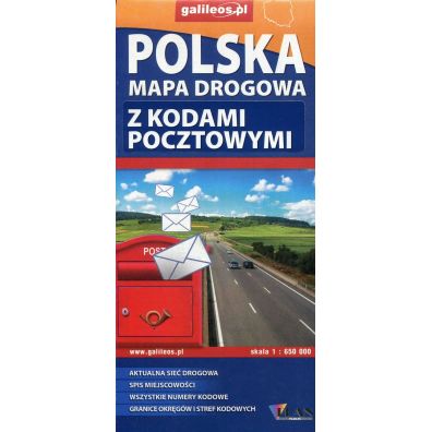 Polska. Mapa drogowa z kodami pocztowymi 1:650 000
