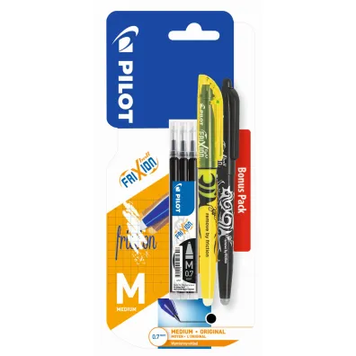 Pi�ro kulkowe Frixion Ball Pilot 0,7 czarne x1 + wk�ad Frixion Ball 0,7 czarny x3 + zakre�lacz ��ty x1 blister