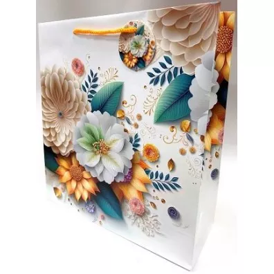 Fresh Torebka ozdobna matowa bia�e kwiaty 35x37x12cm