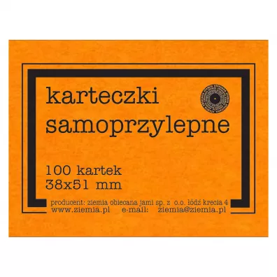 Ziemia Obiecana Karteczki samoprzylepne fluo pomara�czowe 38x51 mm, 100 arkuszy