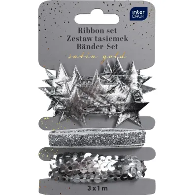 Interdruk Zestaw tasiemek 3x1m Silver Satin Gold