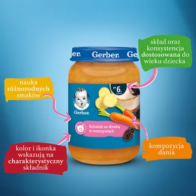 Gerber Obiadek schabik ze �liwk� w warzywach dla niemowl�t po 6 miesi�cu 190 g
