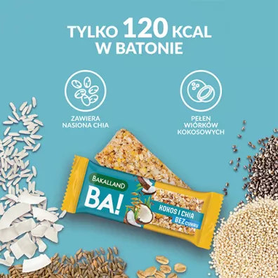 Bakalland Ba! Baton 5 zb� Kokos i Chia bez dodatku cukru 30 g