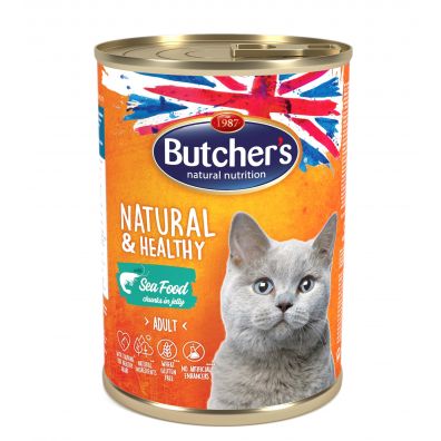 Butchers Natural&Healthy Kawałki w galarecie z rybą morską dla kotów 400 g