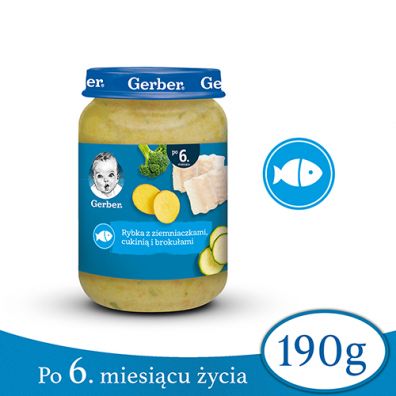 Gerber Obiadek rybka z ziemniaczkami cukini i brokuami dla niemowlt po 6 miesicu 190 g