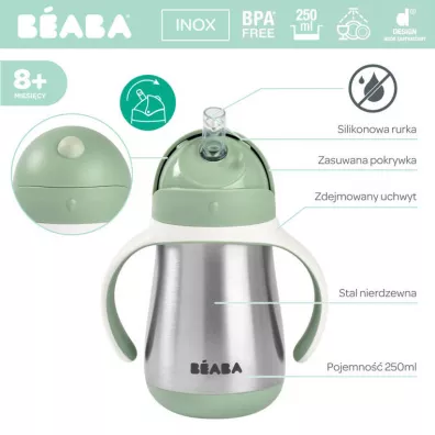 Beaba Bidon termiczny termobutelka ze somk Sage green 250 ml