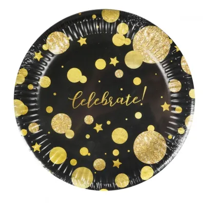 Arpex Talerze papierowe Glam Party czarne 18cm 8 szt.