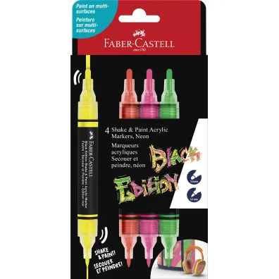 Faber-Castell Marker akrylowy black edition shake&paint 4 kol. neonowe op. kartonowe