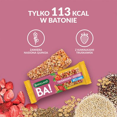 Bakalland Ba! Baton 5 zbóż Truskawka i Quinoa bez dodatku cukru Zestaw 6 x 30 g