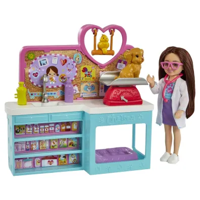 Barbie Chelsea Zestaw weterynarz + lalka Mattel