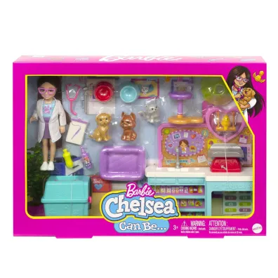 Barbie Chelsea Zestaw weterynarz + lalka Mattel