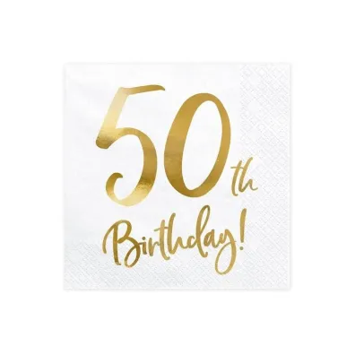 PartyDeco Serwetki 50th Birthday bia�e 33x33cm