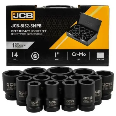 Jcb Nasadki udarowe d�ugie kpl. 1" 6-k�tne (22-60mm) 14 el.