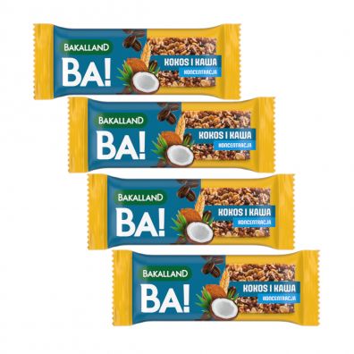 Bakalland Baton zboowy BA! Kokos i kawa - Koncentracja Zestaw 4 x 35 g
