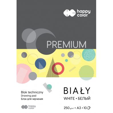 Happy Color Blok techniczny PREMIUM, biay, A3, 250g, 10 arkuszy biay 10 kartek