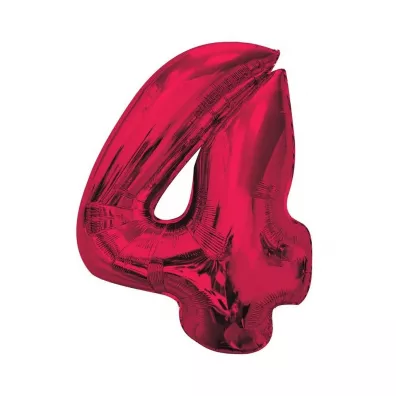 Balon foliowy cyfra 4 czerwona Smart 92cm