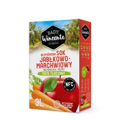 Sady Wincenta Sok 100% jabkowo-marchwiowy naturalnie mtny toczony NFC 3 l