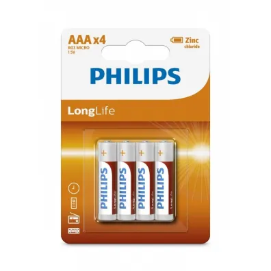 Bateria alkaliczna Philips R03 MICRO / AAA 1,5V Long Life R03L4B/10 4szt na blistrze